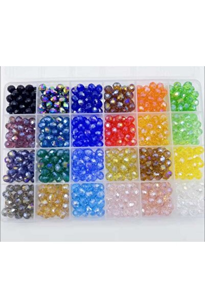 yiğit aksesuar 360 Adet 8 Mm 24 Renk Cam Kristal Boncuk Takı Yapım Malzemeleri