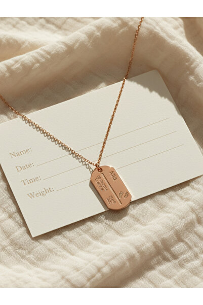 luvee 925 Ayar Künye Gümüş Kolye (Bebek Ayak İzi, Doğum Tarihi, Doğum Saati, ...