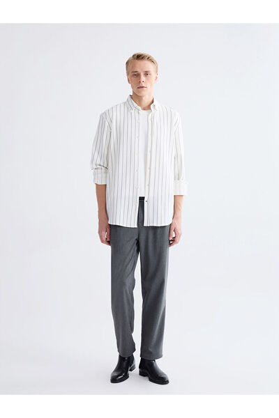 LC Waikiki Ecru Regular Fit Long Sleeve Striped Men's Shirt