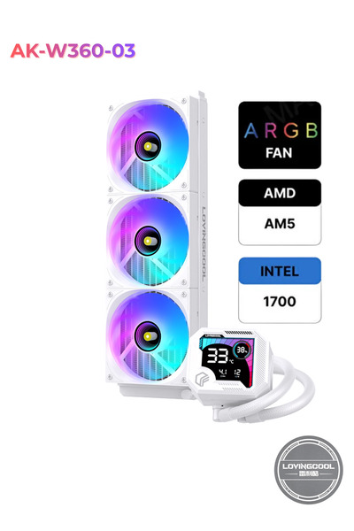 LOVINGCOOL سلسلة AK 360 مم، الجيل الجديد من وحدة المعالجة المركزية عالية الأداء، تبريد سائل مع شاشة عرض صغيرة للحرارة والمروحة