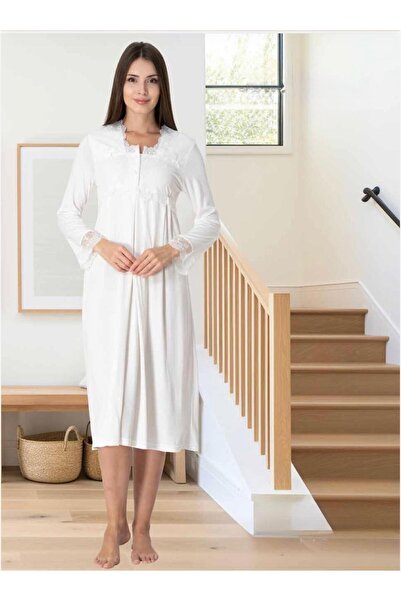 Lohusa Homewear Cămașă de noapte elegantă pentru femei, ecru, cu dantelă, cu ...