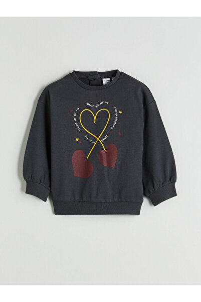 LC Waikiki Anthracite Printed Girls' Sweatshirt and Leggings Pants 2-Pack