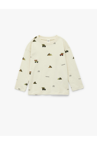 Koton Printed Long Sleeve Crew Neck Cotton T-Shirt