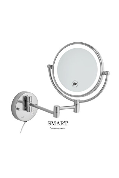 Smart Banyo 5X LED'li Elektirkli Makyaj Aynesi 5X Büyüteçli Duvara Monte - Saten