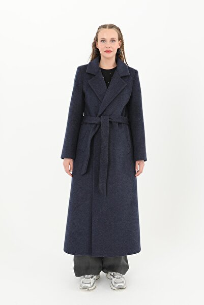 Puane Women's Double-Breasted Collar Belted Coat - 15170Kbn - Navy