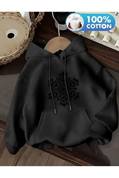herkesemoda με κουκούλα Φούτερ με λεπτομέρεια εκτύπωσης Snowflake Μαύρο