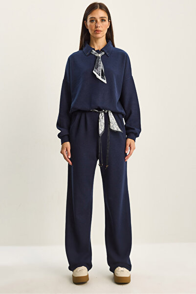 Bianco Lucci Women's Polo Neck Scarf Detailed Top and Bottom Thessaloniki Set 6958-59 60283822