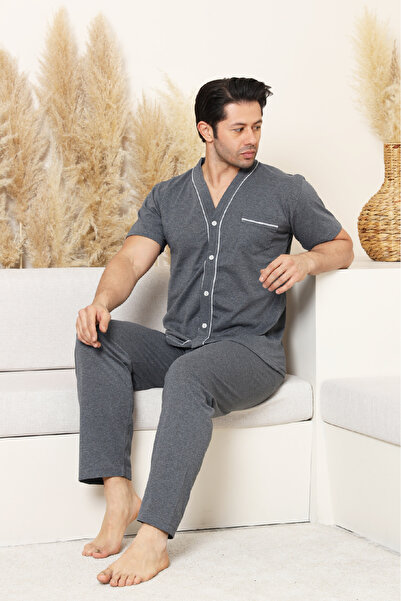 Enisena Men's Full Buttoned 100% Cotton Pajama Set 12385
