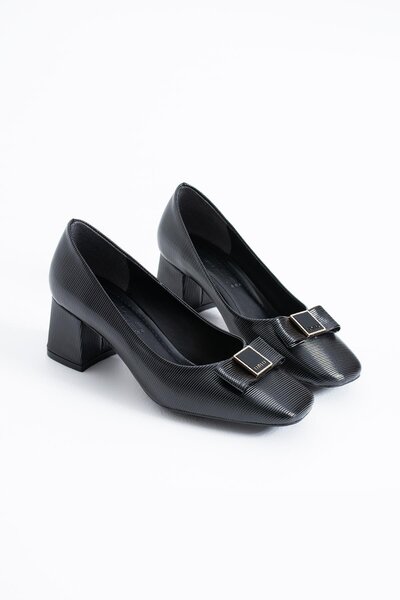 Moda Pie Pantofi cu toc pentru femei Teral cu cataramă din piele neagră