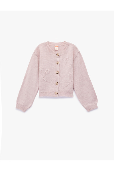 Koton Long Sleeve Crew Neck Floral Embroidery Detailed Knitwear Cardigan