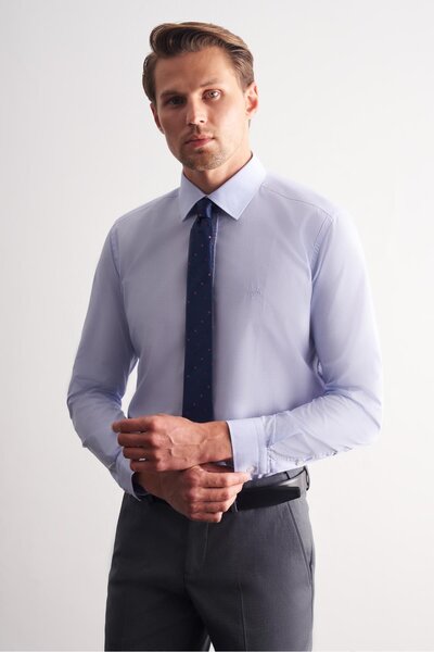 İmza Μπλε κλασικό πουκάμισο με μακρύ μανίκι χωρίς τσέπες εφαρμοστό βασικό βαμβακερό πουκάμισο 1004255008