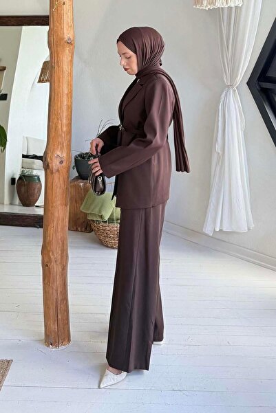 lamelif Pensli Jacket-Pants Two-Piece Set Bitter Brown