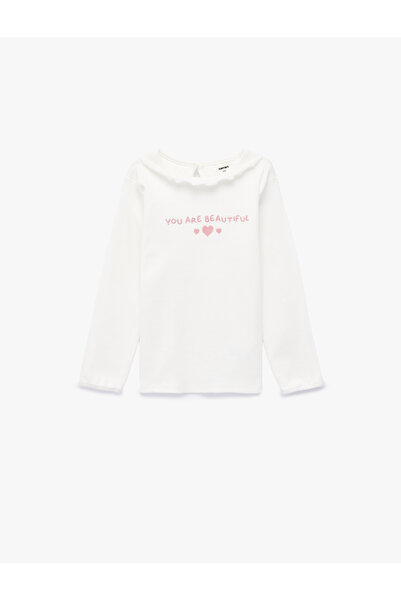 Koton Cotton Ruffle Detail Long Sleeve Crew Neck T-Shirt