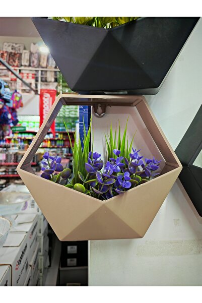 GLRHOME Altıgen Plastik Duvara Asılabilir Raflı Yapay Çiçek Dekorasyon Ürünü