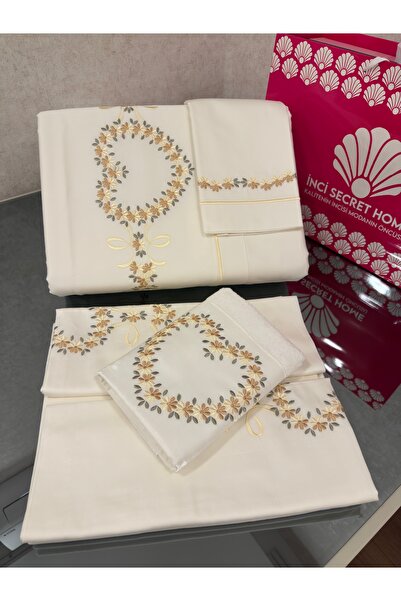 incisecrethome 100% Cotton Satin Embroidered Duvet Cover Set - Double Size / 6 Piece Elegant Dowry Set/ Luxury