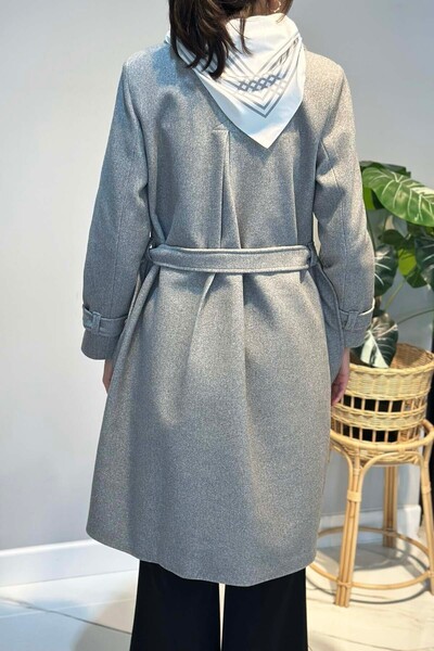 Lale Butik Scarf Detail Coat 30064 Gray