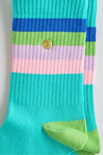 BONY SOCKS Цветни раирани чорапи в тюркоазен цвят