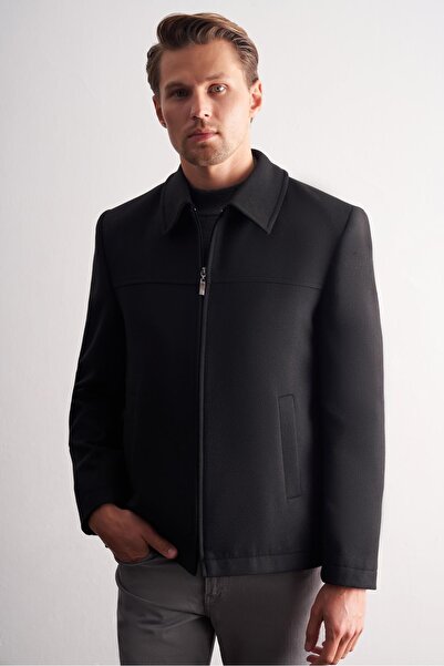 İmza Black Berber Collar Fully Lined Classic Slim Fit Flexible Cashmere Coat 1007255121