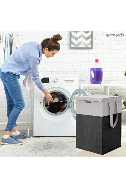 PrettyKrafts 35L Rectangular Foldable Non-Woven Laundry Basket with Lid & Han...