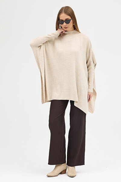 ABOUT US معطف بانشو ناعم الملمس مع تفاصيل الشقوق # 16989