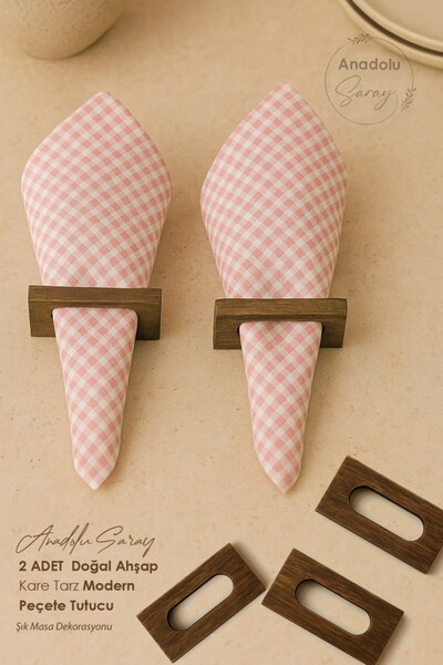 Anadolu Saray 2 Pcs Natural Wood Square Style Modern Napkin Holder – Stylish Table Decoration