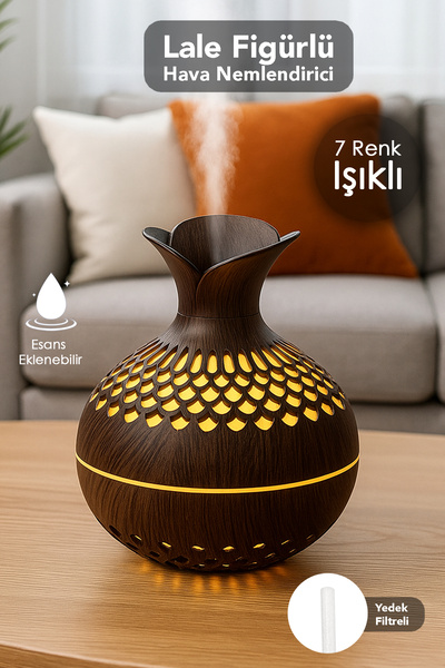 mimtec Lale Model Hava Nemlendirici - 300 ml Işıklı Buhar Makinesi Aroma Difü...