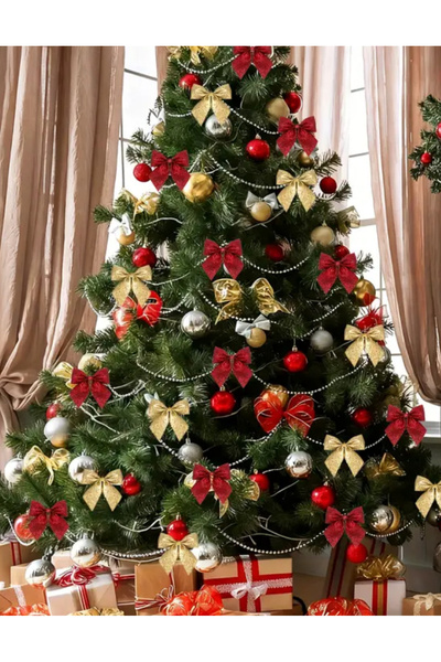 Çemrek Süs Parti Έτοιμο στολισμό με φιόγκο Στολίδι για χριστουγεννιάτικο δέντρο με φιόγκο Συσκευασία 6 τεμαχίων