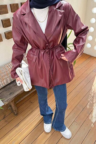 lamelif oversized Δερμάτινο μπουφάν μπορντό