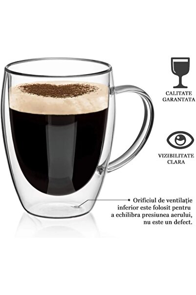 Salestore.ro Cană termos cu pereți dubli, sticlă borosilicată, 350 ml, transparentă