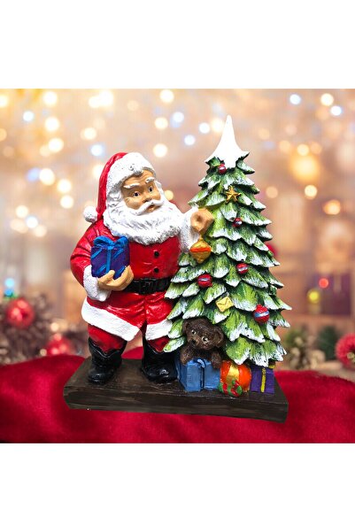 Noel Baba ve Çam Ağacı Figürü 20x27 cm – El Boyaması Polyester Yılbaşı Dekoru