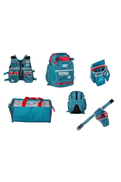 TOTAL One-Stop Tools Station Total 5-piece tool transport and organizer set - backpack, bag, vest, belt, drill holder