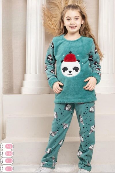 ROMEO LİFE Girls' Long Sleeve Fleece Plush Fabric Winter Warm Pajama Set 8065