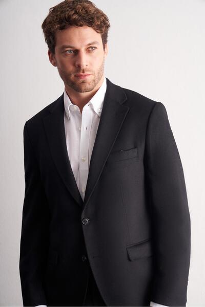 İmza Black Mono Collar Wool 6 Drop Comfort Fit Classic Jacket 1002255150