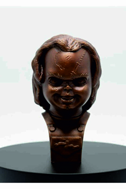 SİSUprintlab CHUCKY Büst Figürü Metalik Bronz 3D Baskı - Korku Filmi Bebek Koleksiyon Heykeli