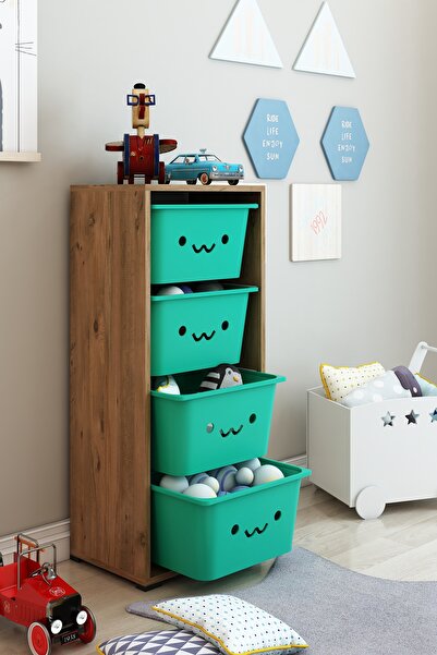 DEKOZUM KİDS 4 Large Güleryüz Sepetli Oyuncak Dolabı Oyuncak Kutusu Box