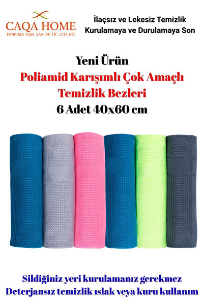 CAQA HOME 6'lı Mikrofiber Temizlik Bezi - Yeni Ürün Poliamid Karışımlı Cam Ar...