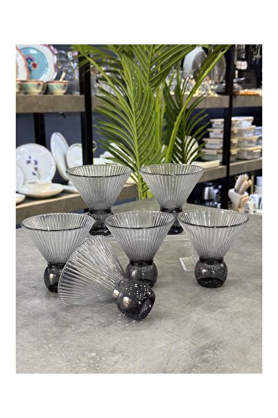 ROY KING Glass Footed Ice Cream Container Black 6 Pieces