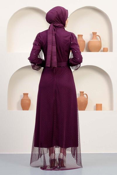 Missvalle Βραδινό φόρεμα από τούλι με πέτρινη ζώνη, Plum 12242