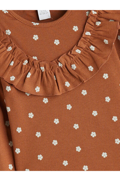 LC Waikiki Brown Crew Neck Printed Girls' Sweatshirt and Leggings 2-Piece