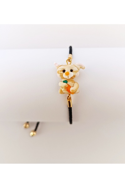 ADAMODART Rabbit Murano Glass Beaded Adjustable Drawstring Bracelet