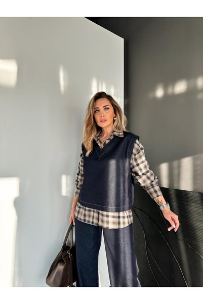 Zerrincan Giyim Lacivert Gömlekli 3'lü Kot Takım