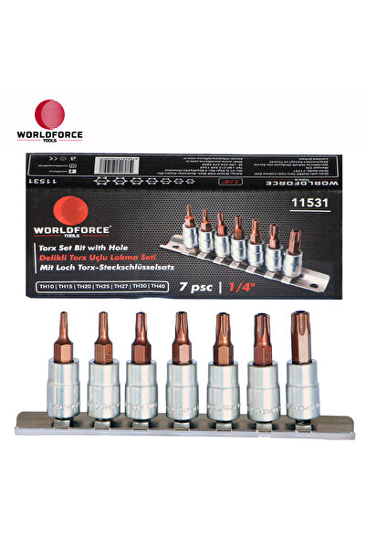 Worldforce Perforated End Torx Socket Set 7 Pieces 1/4'' (Th10,Th15,Th20,Th25,Th27,Th30,Th40)