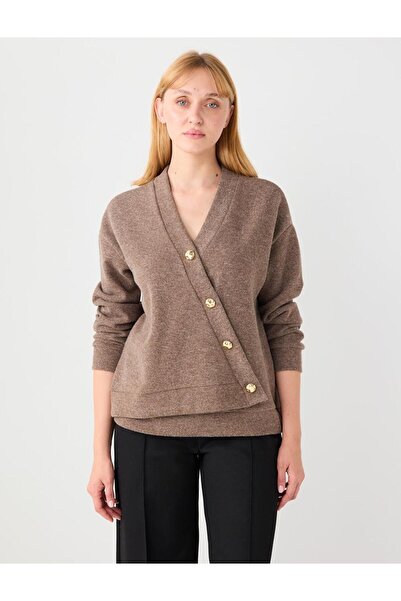 Jimmy Key Mink Relaxed Fit Soft Textured V-Neck Knitted Cardigan