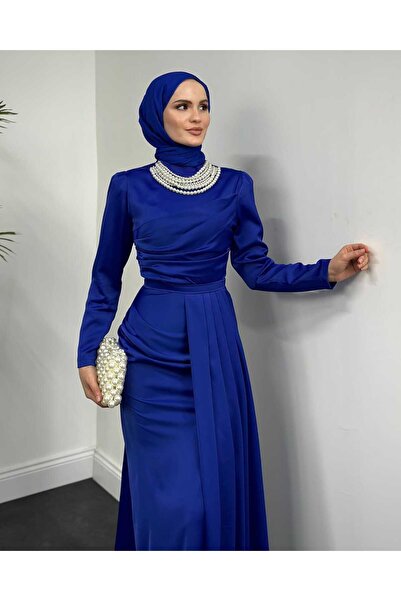 mahira collection Rochie de seară din satin cu pelerina laterală și colier de...