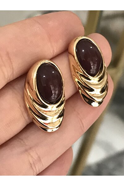 the ASEL İNCİ أقراط موديل أنيقة ذات أزرار من ماركة مكافئة للون البني