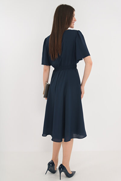 Vanessa Line RO Navy blue wrap dress with brocade cord