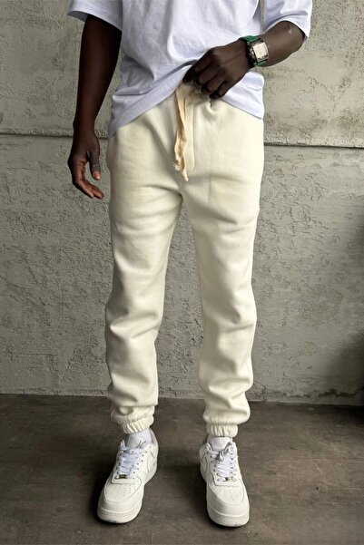 MADZEYMODA Ανδρικό ελαστικό παντελόνι 3 νήματα Ş επένδυση fleece Λευκό παντελόνι KE-7028