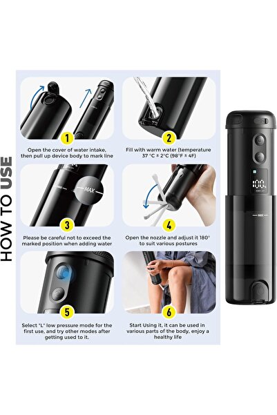 bson Travel Buddy Pro Portable Bidet - 180° Adjustable Nozzle, 5 Modes, 250ml, IP67