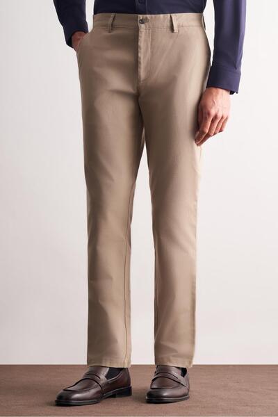İmza Beige Dobby Side Pocket Straight Leg Casual Comfort Fit Cotton Chino Tro...