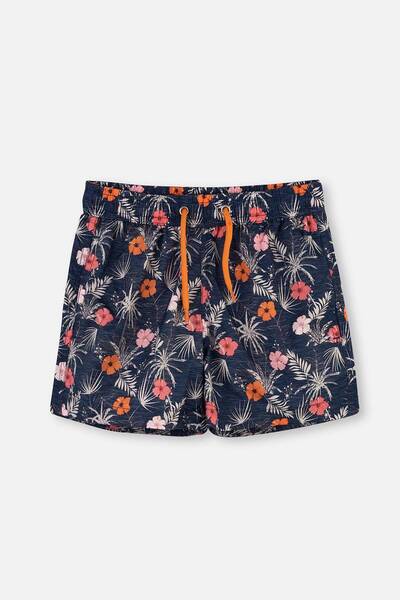 Dagi Indigo-Orange Indigo - Micro Boy's Floral Patterned Shorts